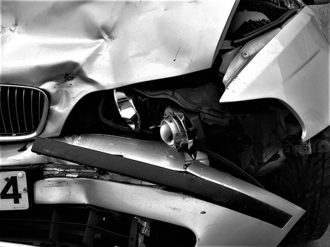 car crash in black and white